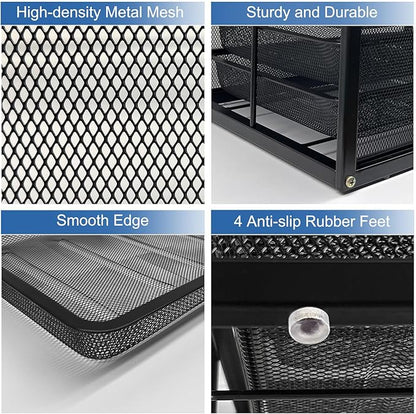 Natwind Mesh Desk Organizer with 6 Tier Sliding Drawers, Paper Sorter, Multi-Functional Home Office Supplies Storage Tray for Letters, Documents, Books, Mail, Files, Arts & Crafts Supplies - Black