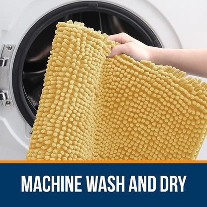 OLANLY Large Bathroom Rugs 50x30, Extra Soft Absorbent Chenille Bath Rugs, Rubber Backing Quick Dry, Machine Washable Bath Mats for Bathroom Floor, Tub and Shower, Home Decor Accessories, Yellow