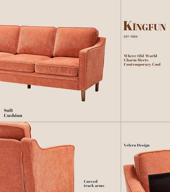 Kingfun 80" Chenille Sofa, 3 Seater Couch, Mid Century Modern Couches