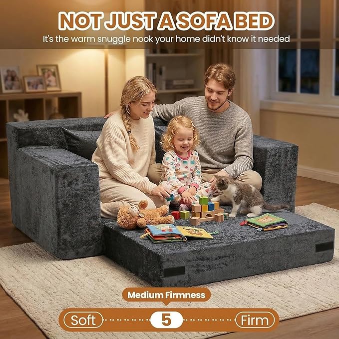 Loveseat Sofa Bed, Convertible Silky Velvet 5-in-1 Foldable Boneless Sleeper