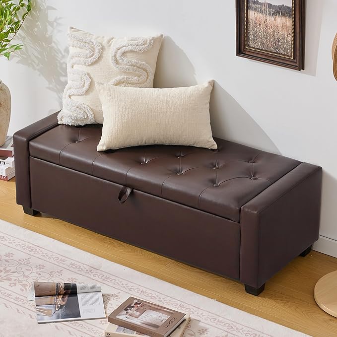 Huatean Home 48" Ottoman with Storage, Storage Ottoman Bench with Safety Hinge