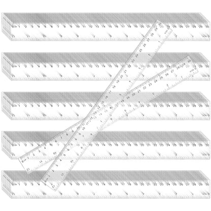 KEILEOHO 200 Pack 12 Inch Clear Plastic Ruler, Bulk Standard/Metric Straight Rulers, Transparent Rulers Measuring Tool for Classroom, Home, Office, Craft Room
