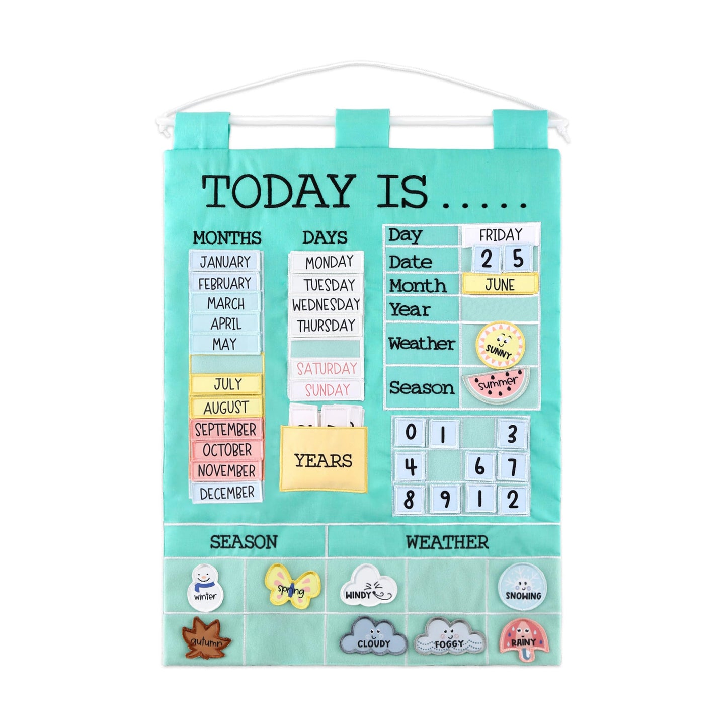 The Peanutshell Learning Calendar Wall Chart - Homeschool Supplies, Interactive Pocket Chart for Toddlers & Kids - Preschool Learning Activity Board, Circle Time Board for Classroom - Today is