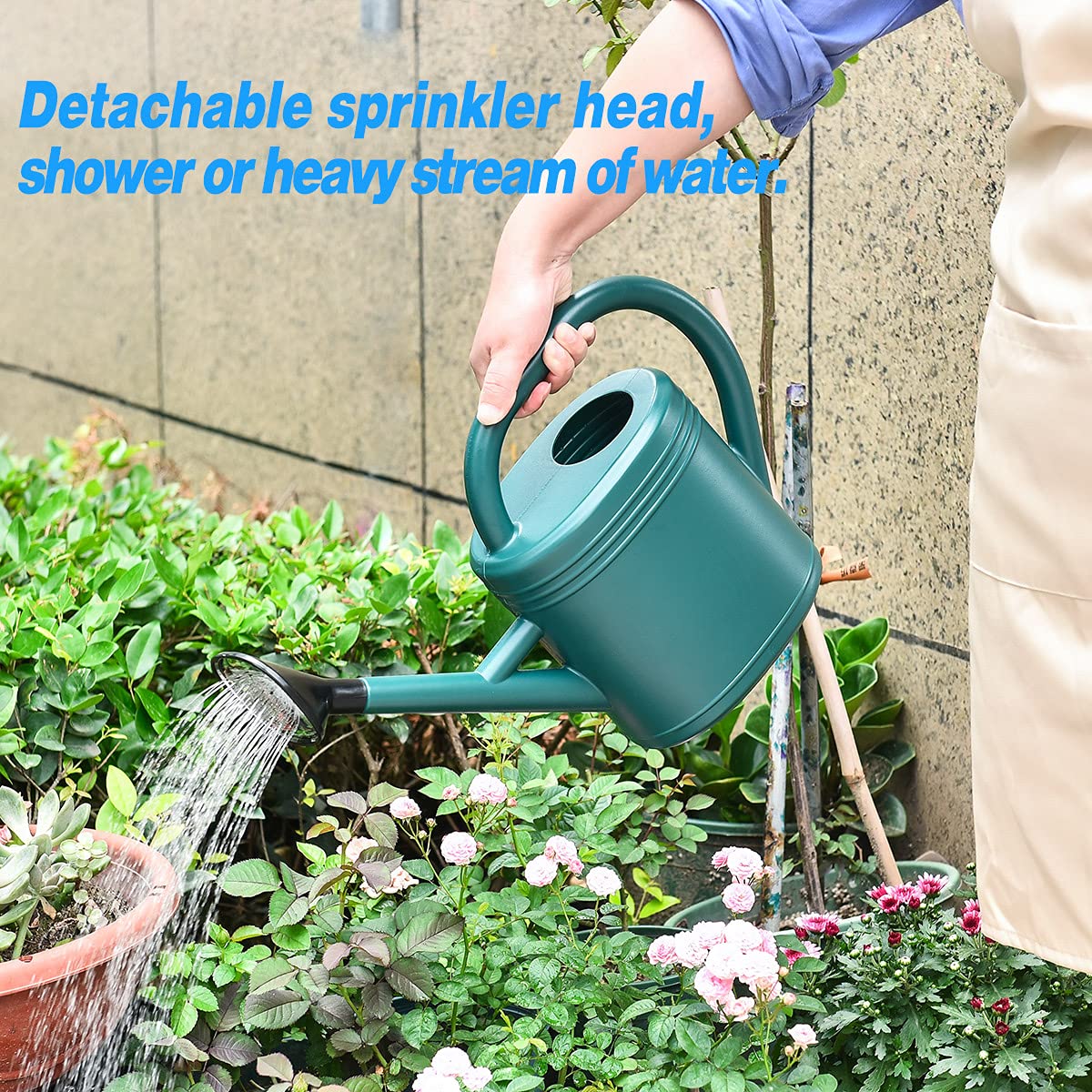 Watering Can 1 Gallon for Indoor Plants, Garden, Outdoor Plant House Flower, Gallon Large Long Spout with Sprinkler Head (Blue)