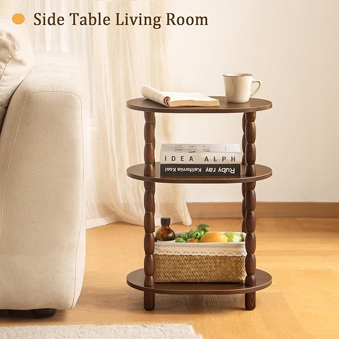 MaxSmeo Small Side Table, 3-Tier Small End Table, Modern Oval Night Stand