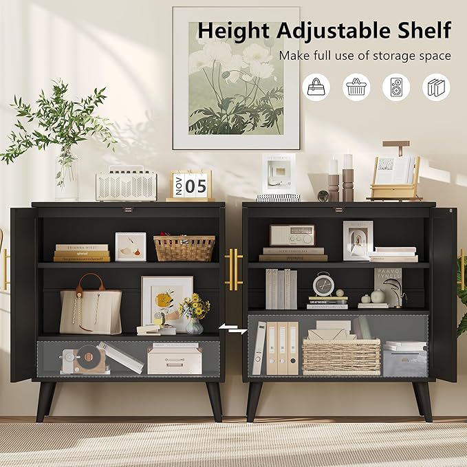 Keehusux 15.7" D Black Buffet Cabinet