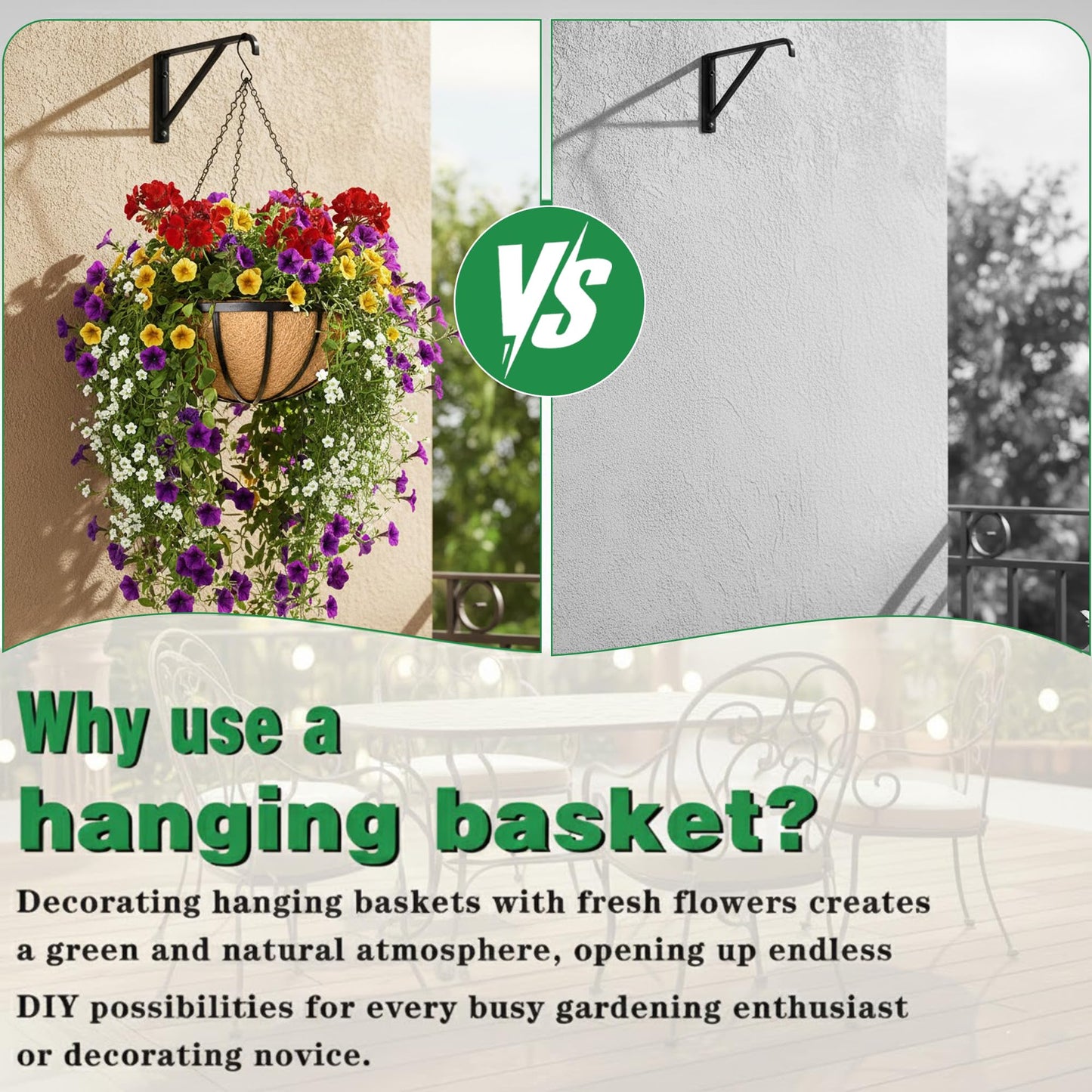 JFFLYIT 4 Pack 14 Inch Hanging Planters for Outdoor Plants Metal Hanging Planter Basket with Coco Coir Liner Round Plant Black Flat Iron Metal Flower Pots for Deck Patio Porch Garden Balcony
