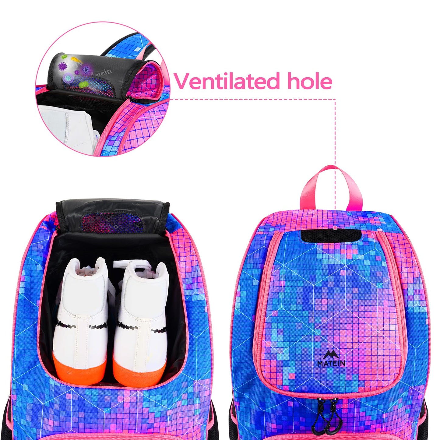 MATEIN Basketball Bag, Sturdy Soccer Bag with Ball Holder & Shoe Compartment, Large Basketball Backpack for Training Equipment, Water Resistant Sports Ball Backpack Fits Volleyball Football, Colorful