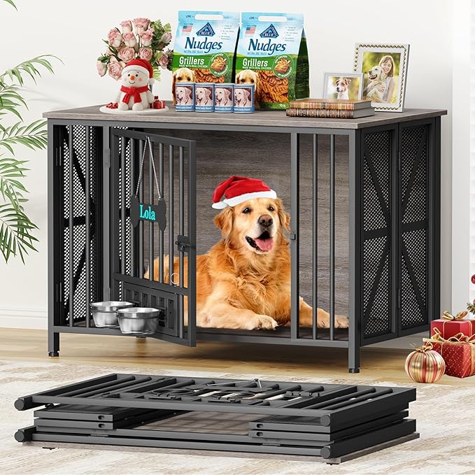 EasyCom Foldable Dog Crate Furniture, 41.3" Dog Crates