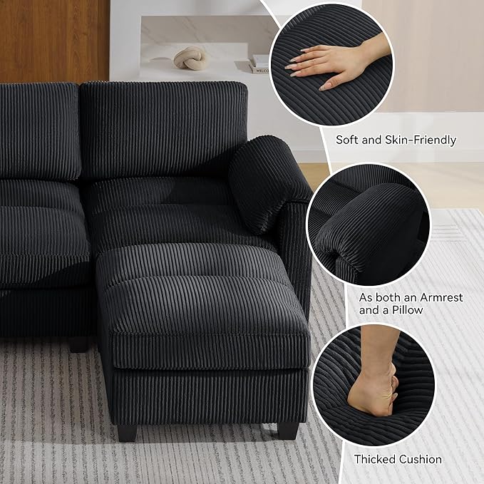 87.5'' L Shaped Modular Sectional Sofa, 3 Seater Cloud Couch