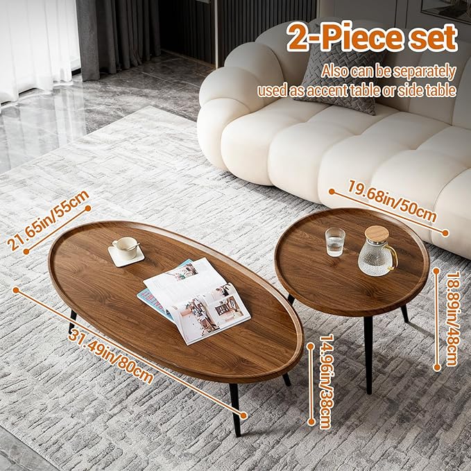 Nesting Coffee Table Set of 2, Walnut Coffee Tables
