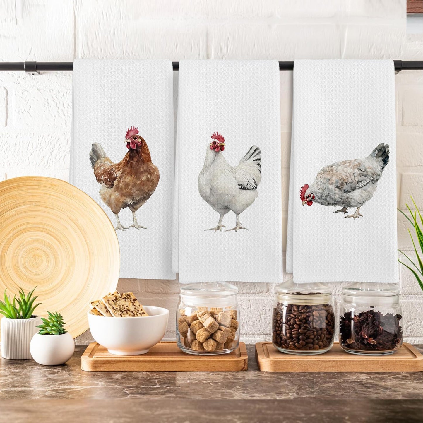 GWFSJYU Chicken Decor Kitchen Towels Set of 4, Farm Animal Rooster Dish Tea Towels for Kitchen, Chicken Gifts for Women,Farmhouse Chickens Decorative Hand Towel for Bathroom, 16x24 Inch
