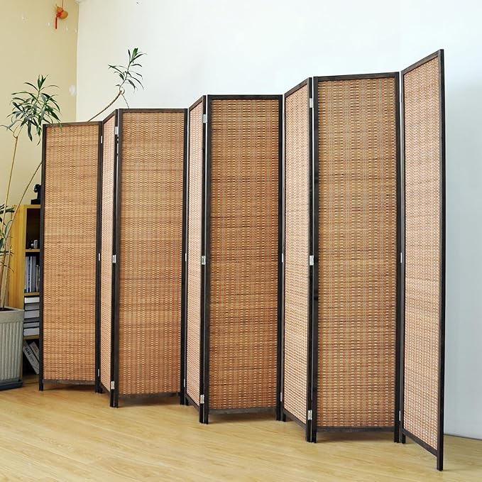 8 Panel Bamboo Room Divider Screen, 5.6 FT Tall Bamboo Divider Folding Panel