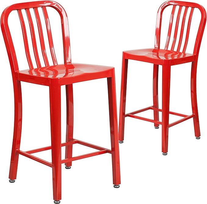 Flash Furniture Gael Commercial Grade 2 Pack 24" High Red Metal Indoor-Outdoor