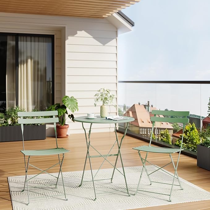 Bistro Table and Chairs Set of 2, 3 Piece Outdoor/Indoor Folding Patio Bistro
