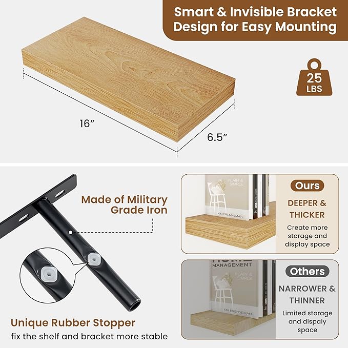 fuqing Floating Shelves for Wall, Wall Mounted Wood Floating Shelf