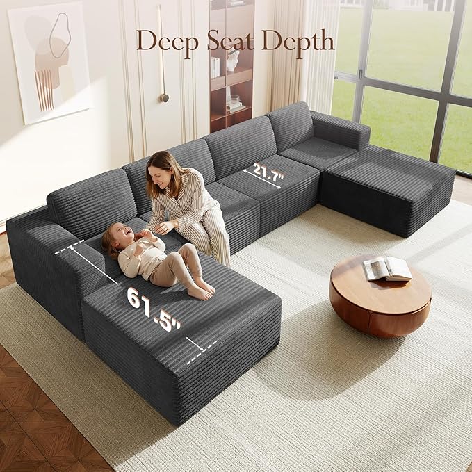 Vesgantti 159" Large Modular Sectional Sofa, U-Shaped Corduroy Cloud Couch