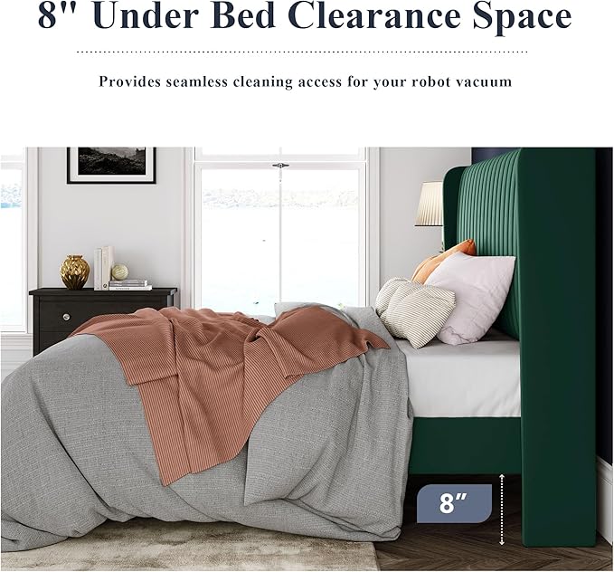 Allewie Full Size Bed Frame/Velvet Upholstered Platform Bed/Vertical Channel
