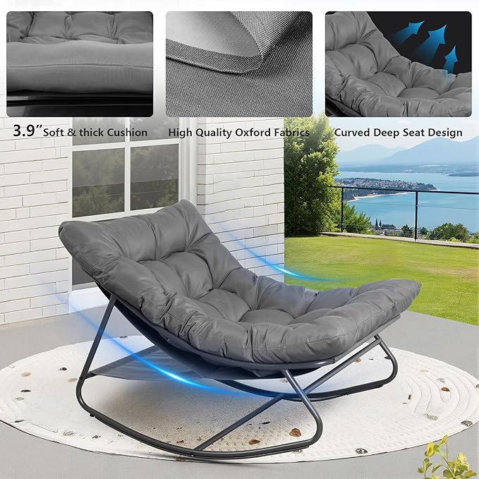 NOBLEMOOD Oversized Rocking Chairs Set of 2, Outdoor & Indoor Papasan Rocking