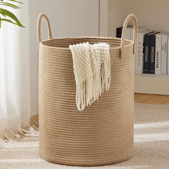 Jute Rope Laundry Hamper Basket by YOUDENOVA, 58L Tall Laundry Basket, Baby