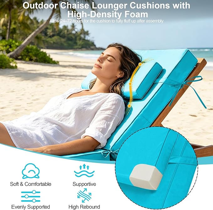 Chaise Lounge Cushions Outdoor 72x21x6 Inch, Fade Resistant 6'' Thicken Outdoor