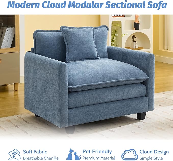 WUTUTUEE 41'' Modern Chenille Oversized Chair, Upholstered Accent Living Room