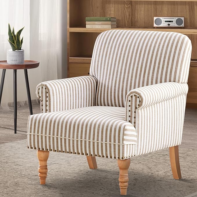 HUIMO Linen Fabric Accent Chair, Mid-Century Modern Armchair
