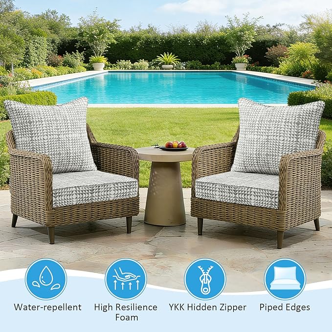 Sunbrella Outdoor Deep Seat & Back Cushion Set, 24 x 24 Inch Water Repellent