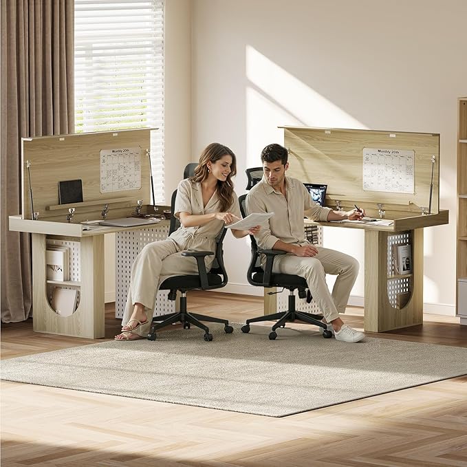 55" Convertible Computer Desk, 2-in-1 Flip-Top Desk & Dining Table