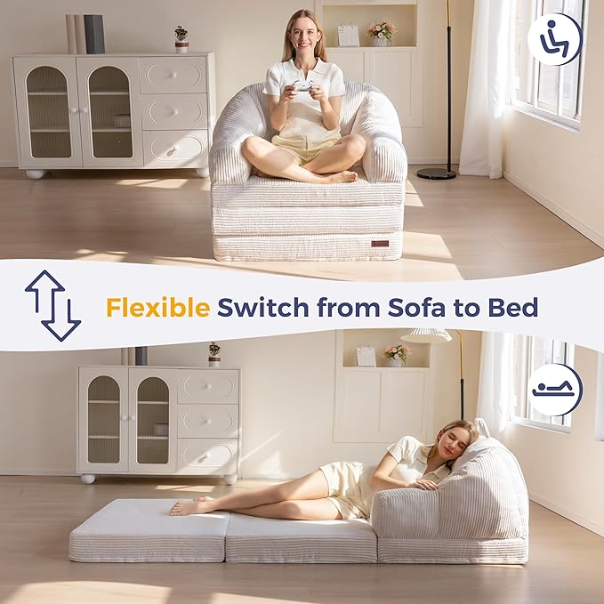 MAXYOYO Folding Sofa Bed with Backrest, Boneless Fold Out Couch Bed with Handle