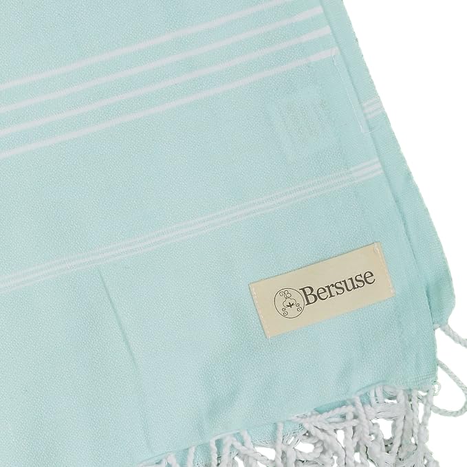 Bersuse Towels Anatolia XL Beach Blanket Throw Blanket Turkish Towel 100% Cotton Extra-Large Quick-Dry Lightweight Premium Peshtemal Towel - 61x82 Inches, Aqua Marine (Set of 3)