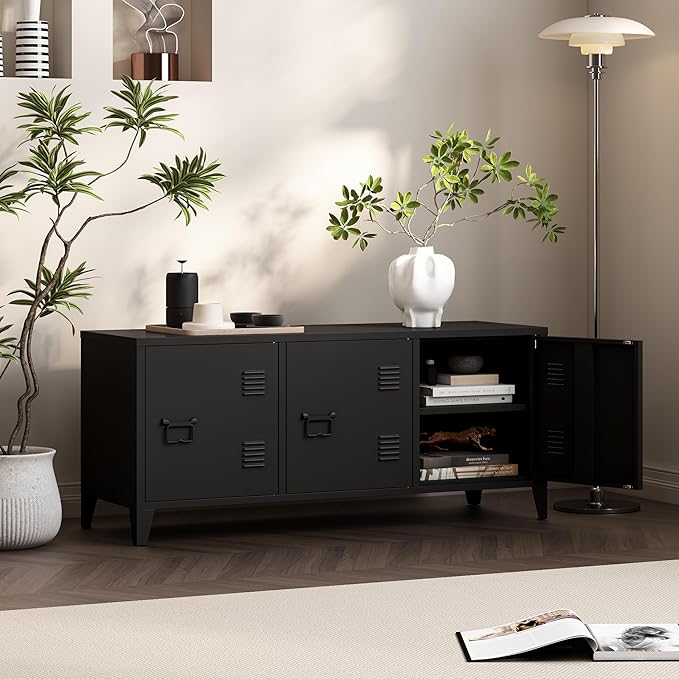 MIOCASA Metal Storage Cabinet, 3 Door TV Stand, Metal TV Cabinet
