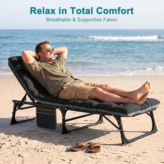 ABORON 2PK Oversized Chaise Lounge Chair, 5 Positions Padded Outdoor Tanning