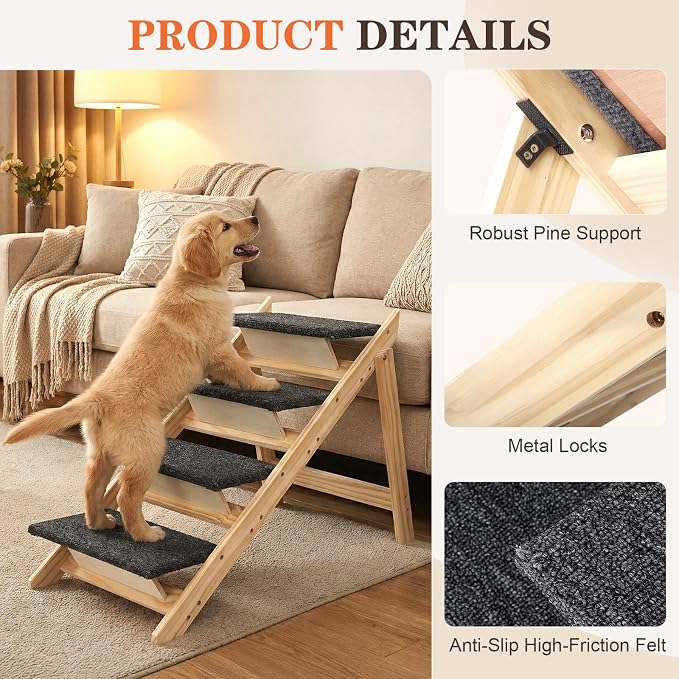Dog Ramp,2-in-1 Foldable Pet Stairs for High Beds, 4 Steps Dog Steps | Upgraded Anti-Slip Features, Suitable for Couch, Car, Bed and Joint-Friendly Senior Durable Dog Stairs