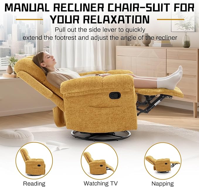 Korser Recliner Chair, Swivel Rocker Recliner Chair