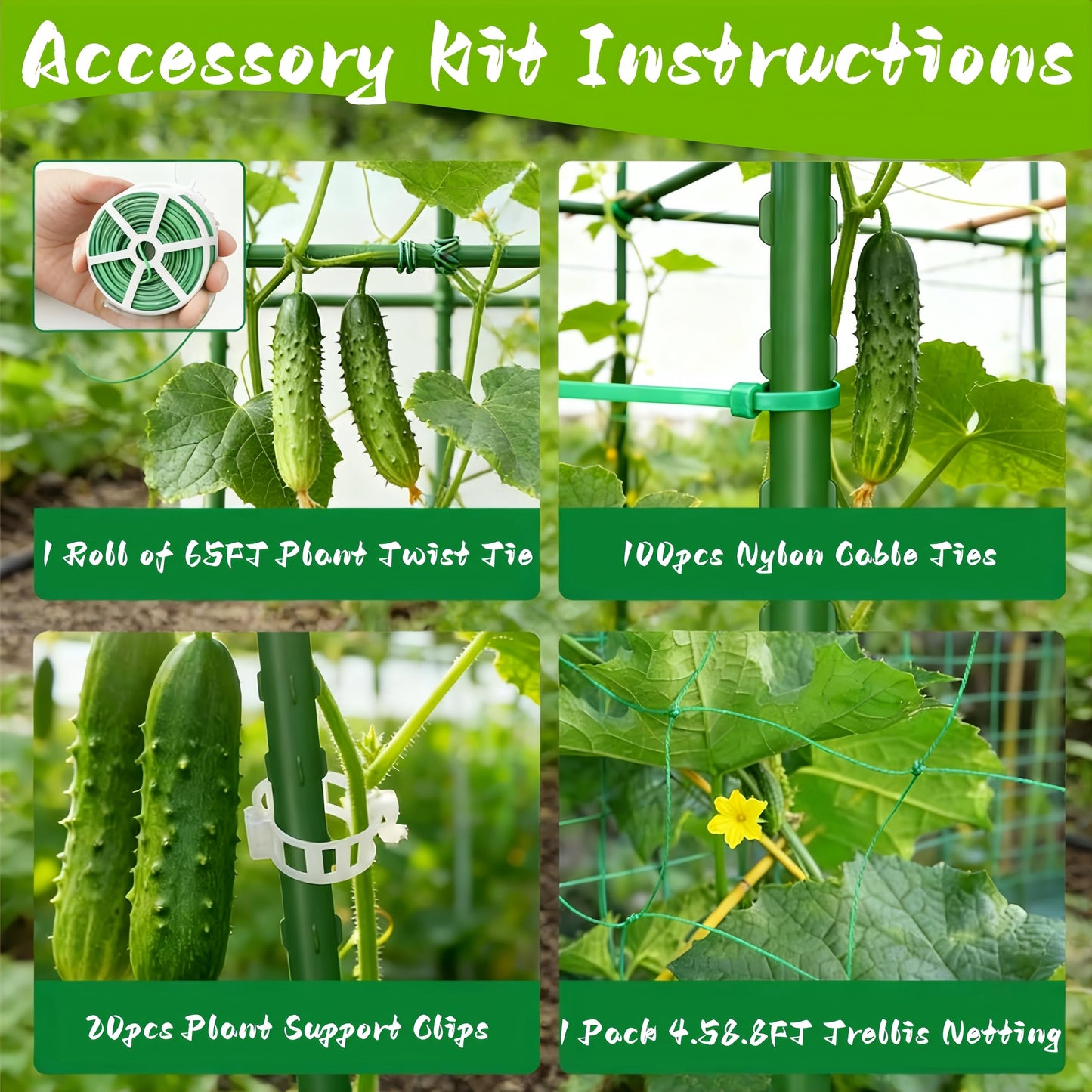 Heavy Duty Cucumber Trellis for Raised Bed, U-Shape Garden Trellis for Climbing Plants Outdoor, Metal Arch Vegetables Trellis, Plant Support for Grape Vine Tomato Pea Bean Squash (Green 48x48X32)
