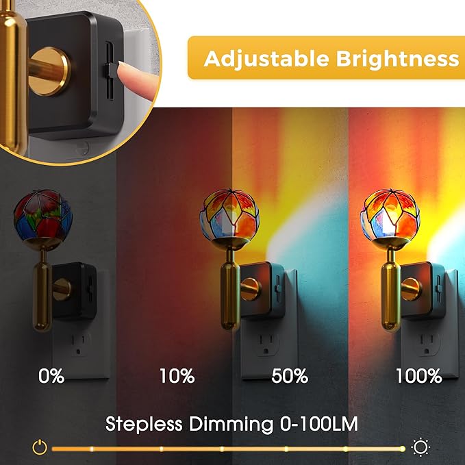 L LOHAS LED Night Light Plug in with Stepless Dimming, Vintage Stained Glass Nightlight with Dusk to Dawn Sensor, Aesthetics Plug in Night Lights for Home Decor