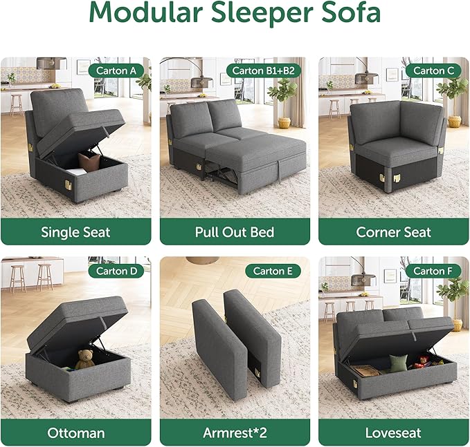 HONBAY Single Seat for Modular Sectional Sleeper Sofa