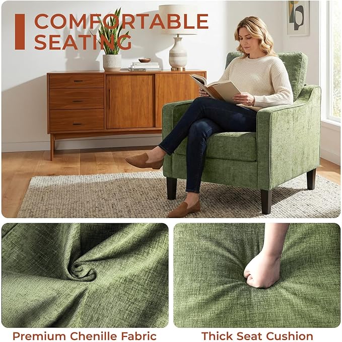 TLSUNNY Mid-Century Accent Chair, Modern Upholstered Chenille Armchair & Padded