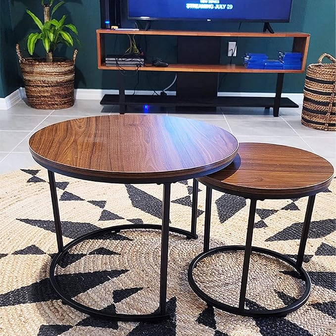 aboxoo Coffee Table Nesting Side Round Set of 2 End Table Top Sturdy Metal