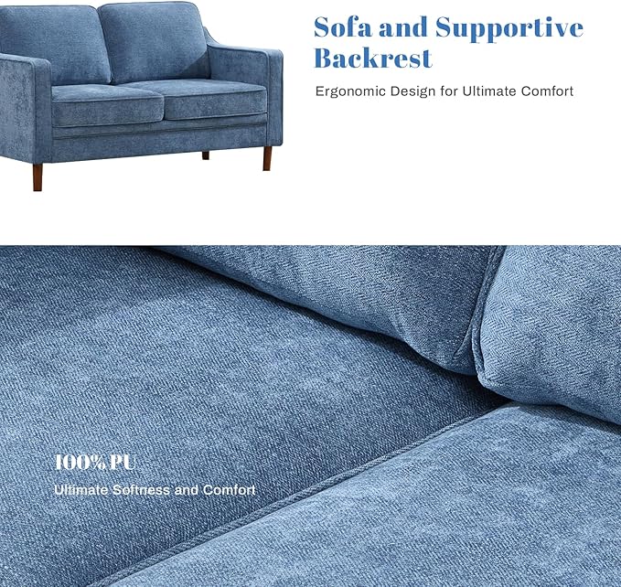 Kingfun 56" Chenille Sofa, Loveseat Couch, Mid Century Modern Love Seat Couches