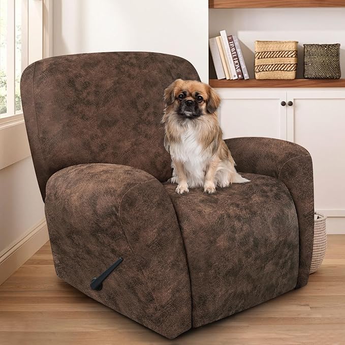 ANARACHON Leather Look Recliner Chair Covers Stay in Place 4-Piece Recliner