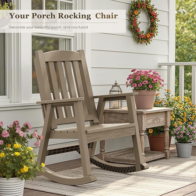 Greesum Set of 2 Outdoor Rocking Chair, All-Weather Patio Rocker, Rust-Proof &