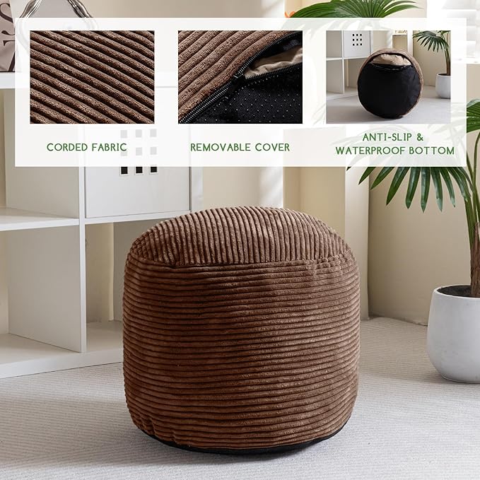 HIGOGOGO Round Stuffed Pouf Ottoman, Corduroy Poufs
