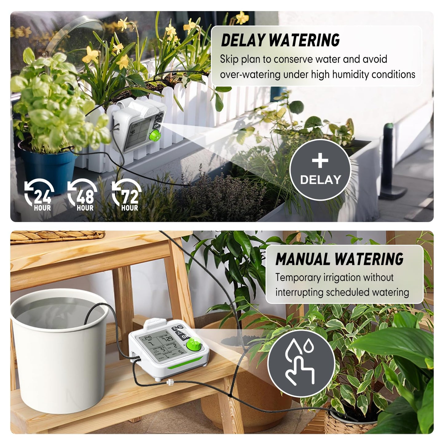 RAINPOINT Large Display Automatic Plant Waterer Indoor for Pot Plant,Cycle & Soak Mode Vacation Self Watering Drip Irrigation System Device Kit Herb Garden Greenhouse Grow Tent Water 10-15 Plants