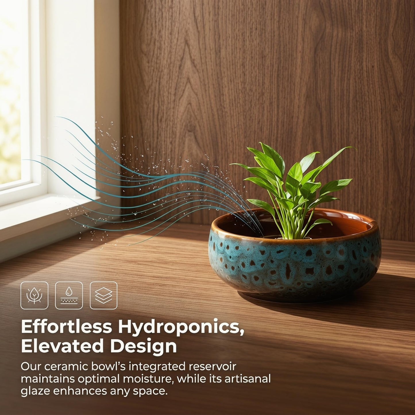 Vaguelly Hydroponic Plant Pot Ceramic Water Lily Narcissus Planter Large Deep Round Bowl for Indoor Balcony Garden