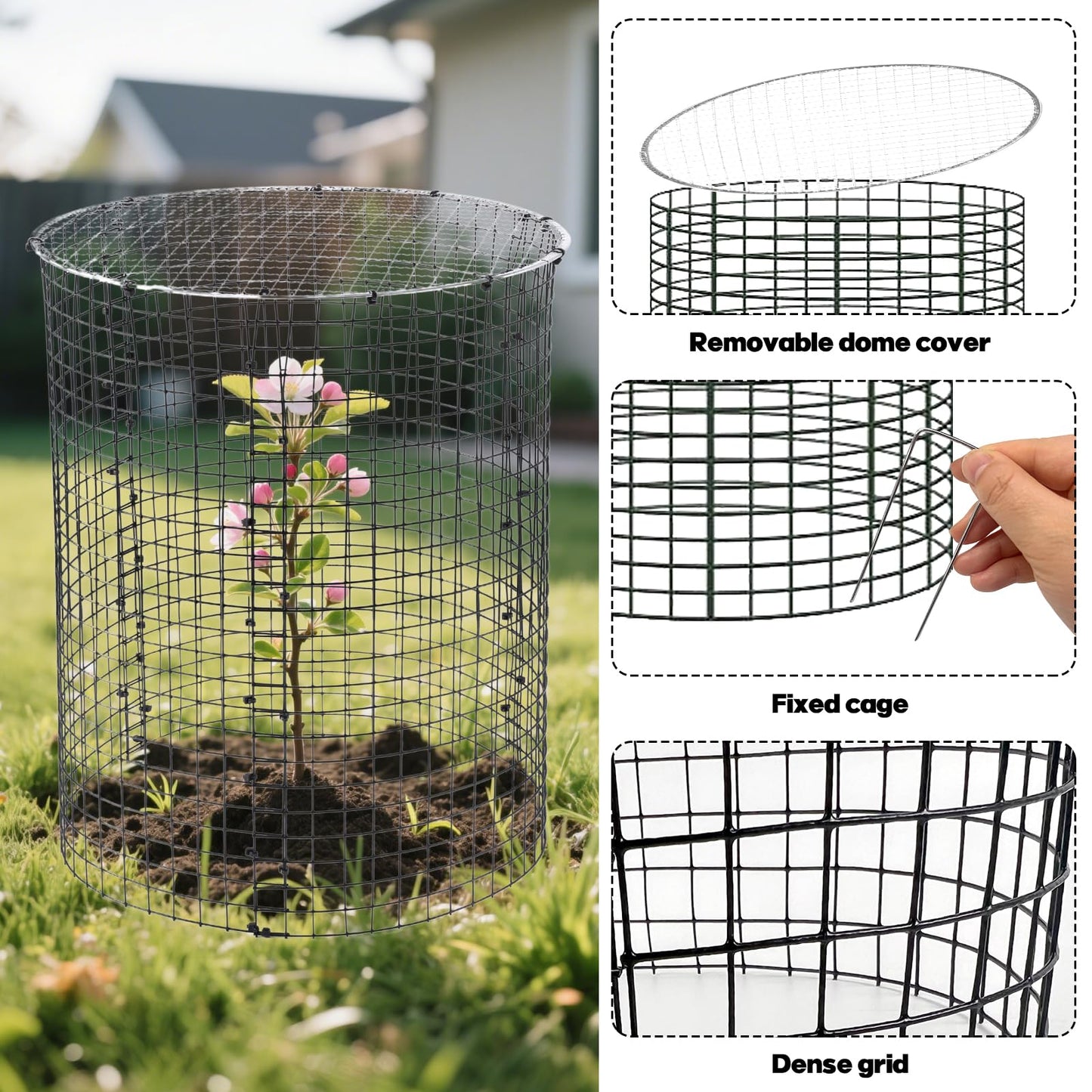 12 Sets of 16'' x 12'' Garden Plant Protectors from Animals With Detachable Covers ,36Pcs Metal Wire Protectors With Cover for Plants , Metal Plant Cage Chicken Wire Cloche with Stakes & Nylon Ties