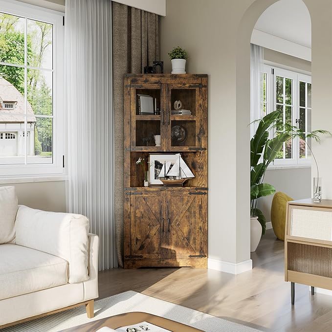 GarveeHome 67" Tall Corner Storage Cabinet, Farmhouse Corner Hutch Display