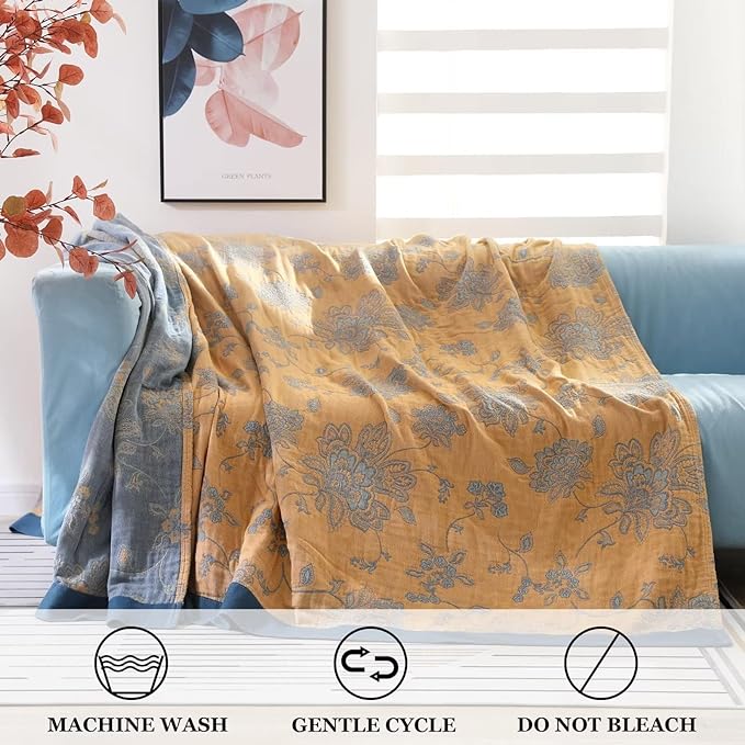 LUTBM Boho Throw Blanket for Bed 100% Cotton Ultra Soft Rustic Quilt Summer