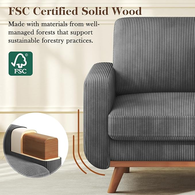 Vesgantti 38.5" Accent Chair Dark Gray, Comfy Corduroy Single Sofa Seat